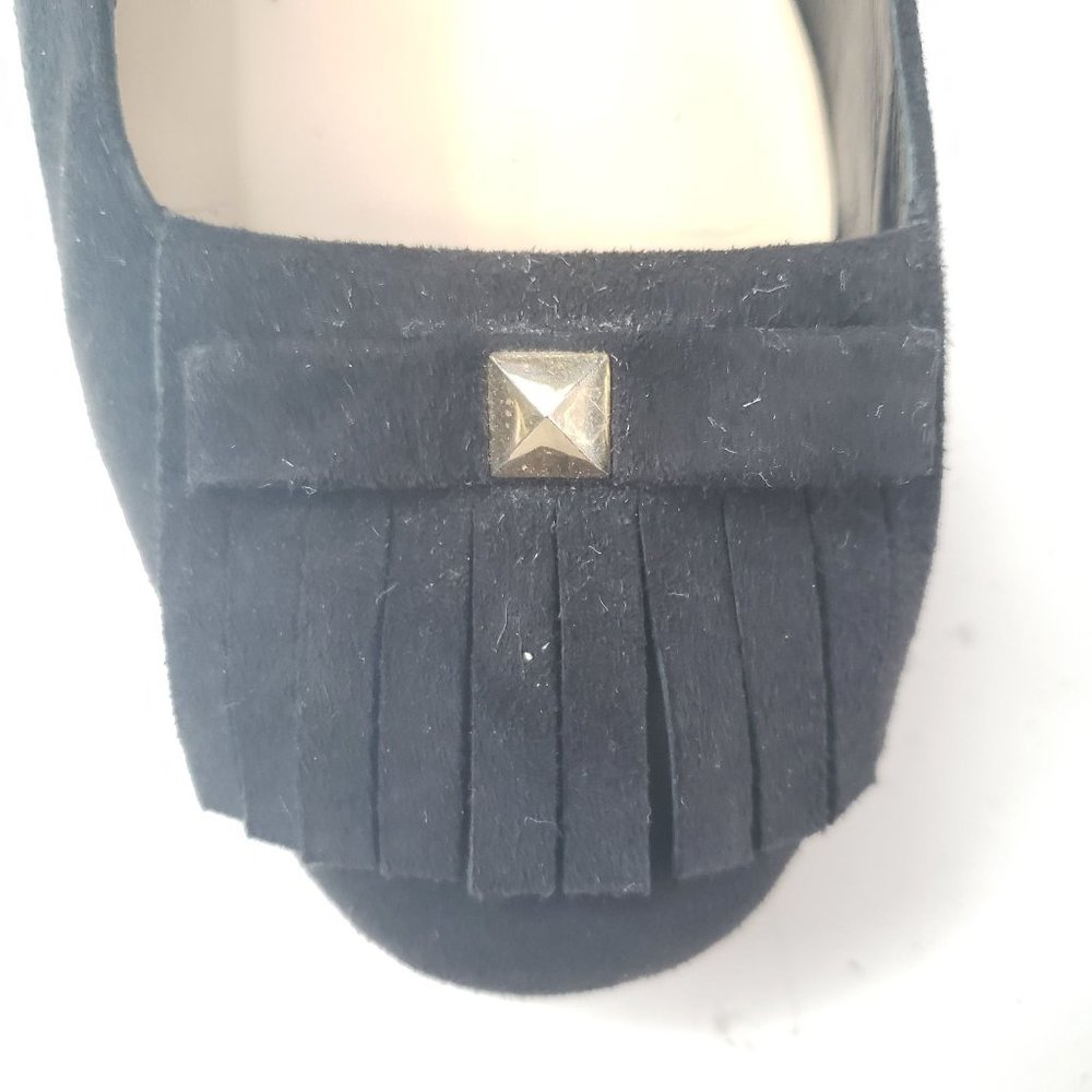 Kate Spade Kiltie Block Heel Pumps Sz 10 Black Suede Slip On Dressy Bow Heels - Picture 9 of 12